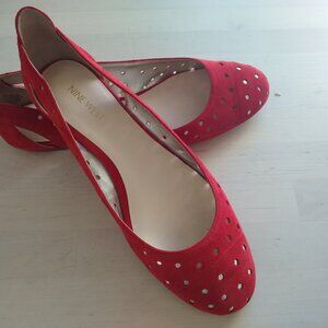 NEW Nine West NWMarie Red Suede Leather Floral Cutout Slip on Ballet Flat Size 9